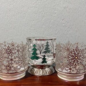 Bath & Body Works Silver and Green Candle Holders
